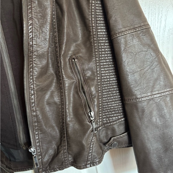 Lock & Love brown faux leather hooded motorcycle jacket size XL - Picture 4 of 7